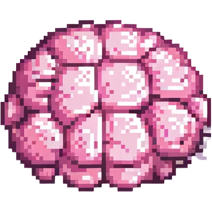 16-bit pixel art of a pink brain-shaped blob, smooth rounded brain texture, simple retro gaming style emoji