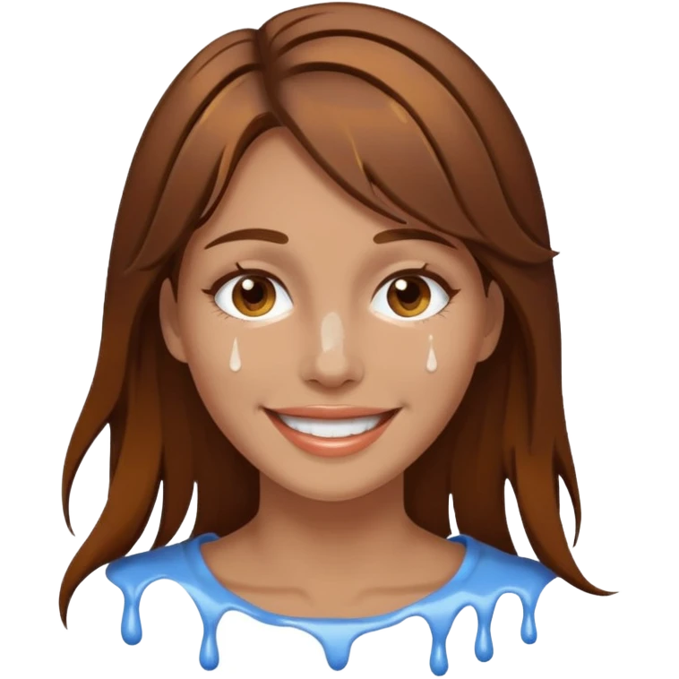 Brown Hair Woman , white paint , drip, face, happy emoji