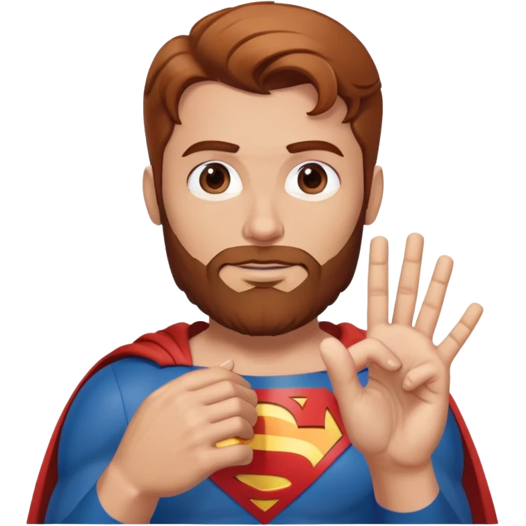Adult Superman with redish brownish hair and full beard making hand heart  emoji