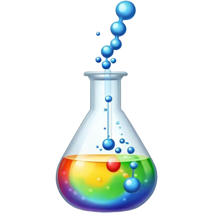 An icon featuring a chemical flask, bubbling with liquid, and an atomic structure, symbolizing chemistry. The design includes molecules, a periodic table, and laboratory equipment, representing the study of chemical reactions and elements. Transparent background highlights scientific research. emoji