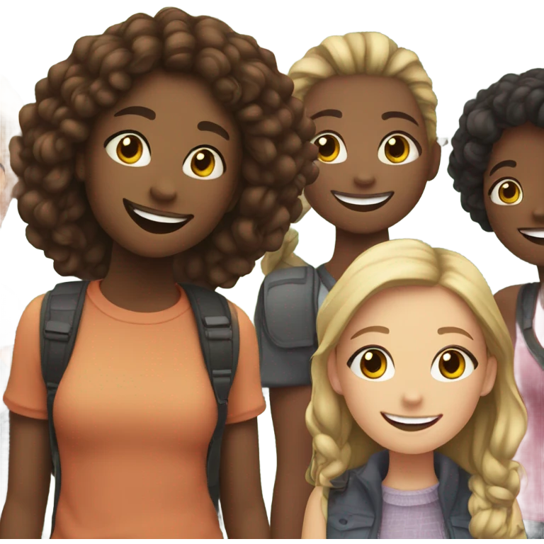 girl smiling outdoors with friends emoji
