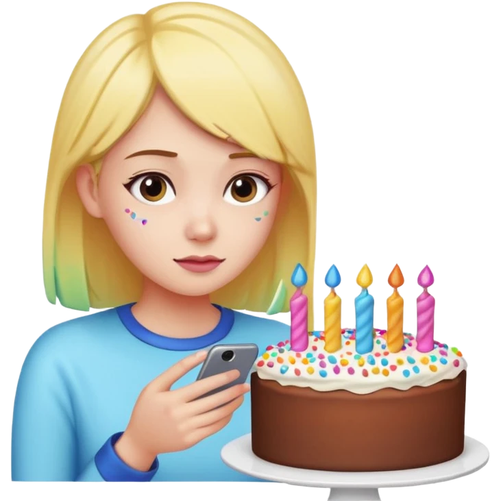 a girl looking in her computer instagram and its a post of a cake emoji