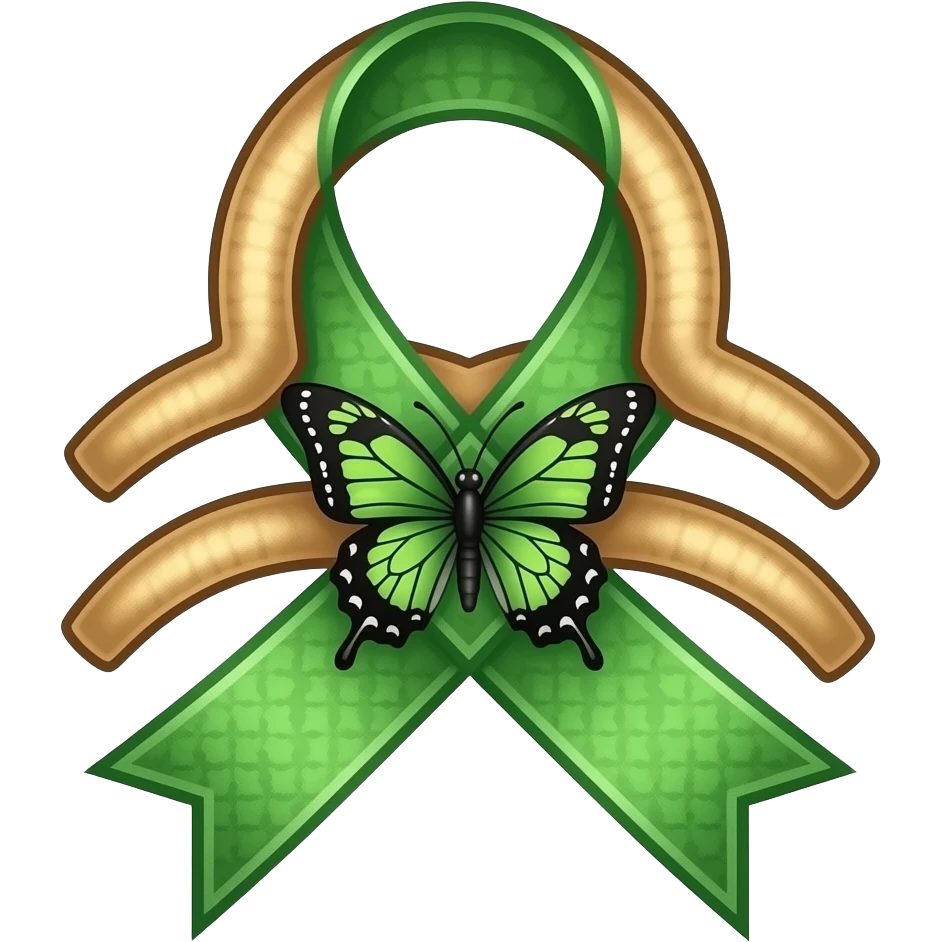 Green mental health ribbon butterfly tattoo Ideas adhered to an Aquarius emoji