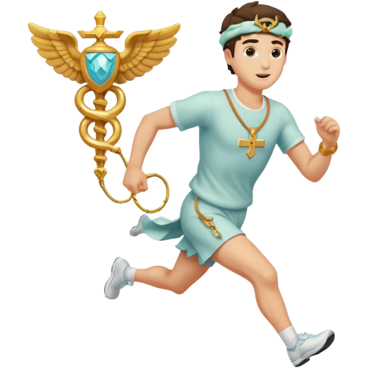 a guy (hermes) running with his caduceus and a petasos on his head (winged helmet) emoji