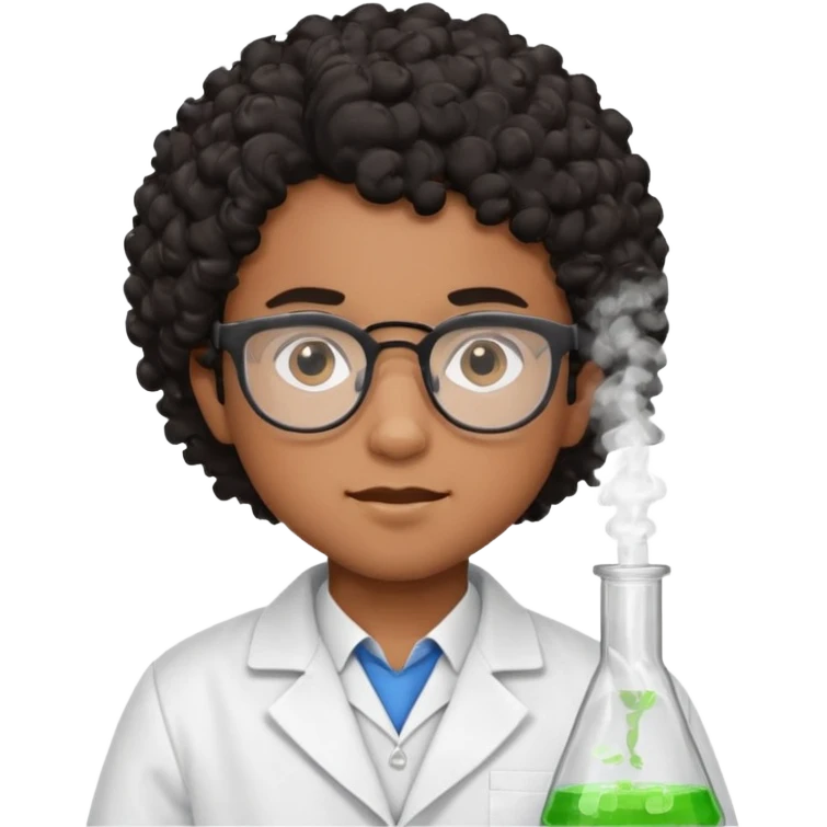 kid boy scientist brown skin, black curly hair emoji