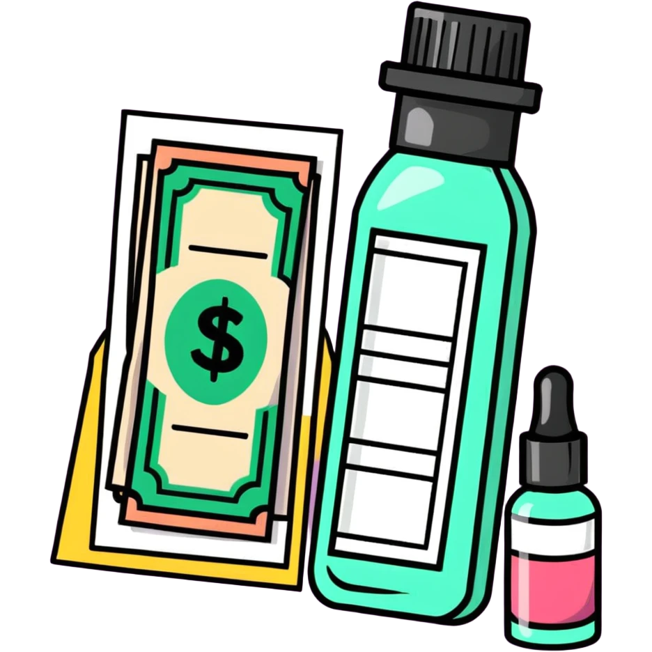 price tag with a few dollar bills and a bottle of nail polish emoji