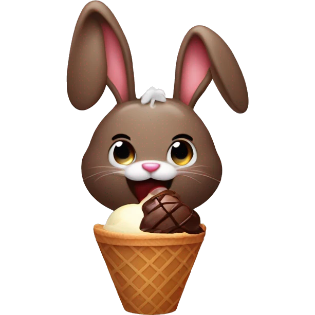 rabbit that has a choclate ice cream on its hand and eating the ice cream emoji
