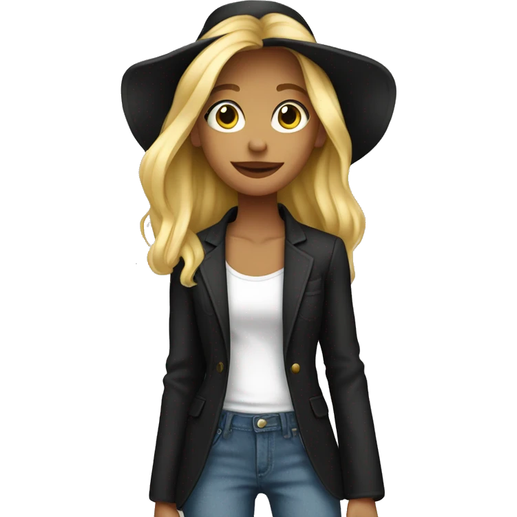 Blond girl in baggy jeans and black oversized blazer  emoji