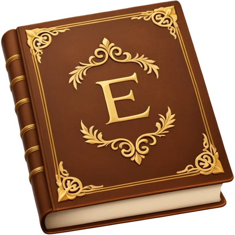 "An open antique leather-bound book with golden edges and calligraphy, detailed embossing, Victorian style, warm brown and gold palette." emoji