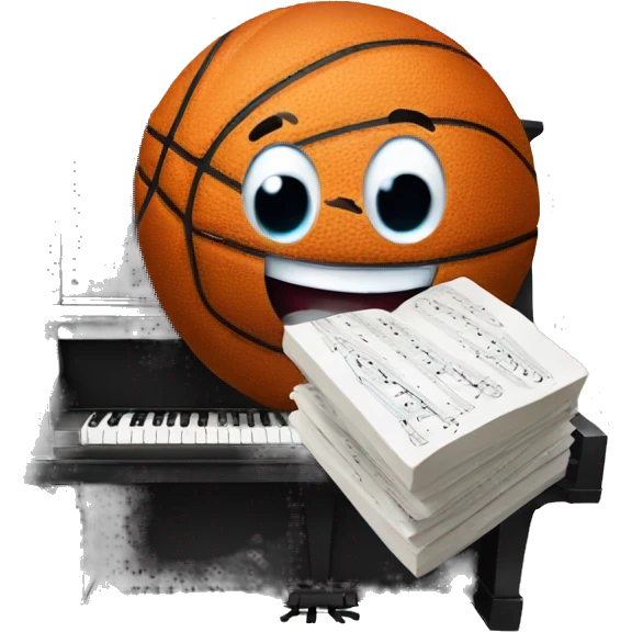 basketball with a grin playing piano emoji