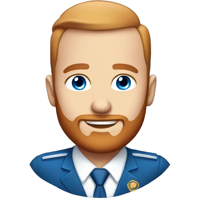 Flight attendant male balding, red beard, blue eyes emoji