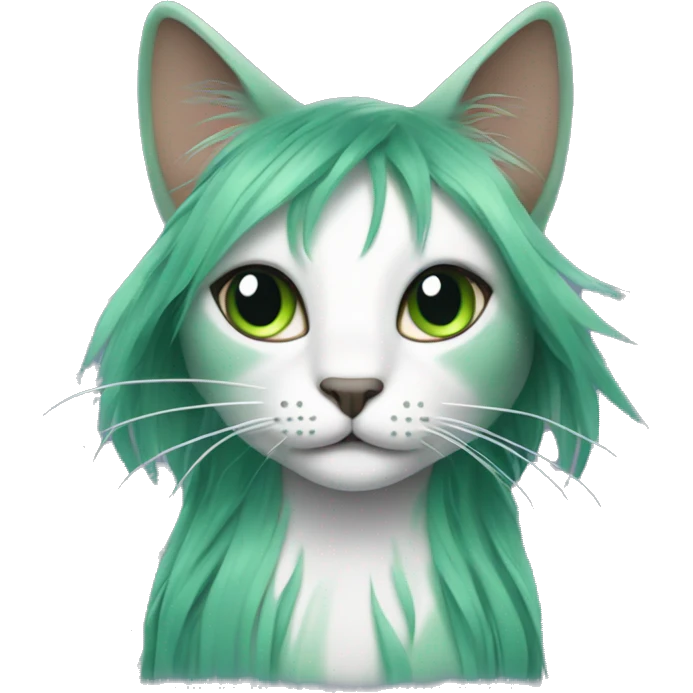 A cat with long black hair with green hair strands emoji