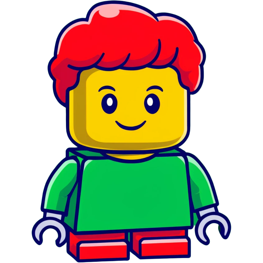 A cartoon red Lego brick with a cute face and rosy cheeks emoji
