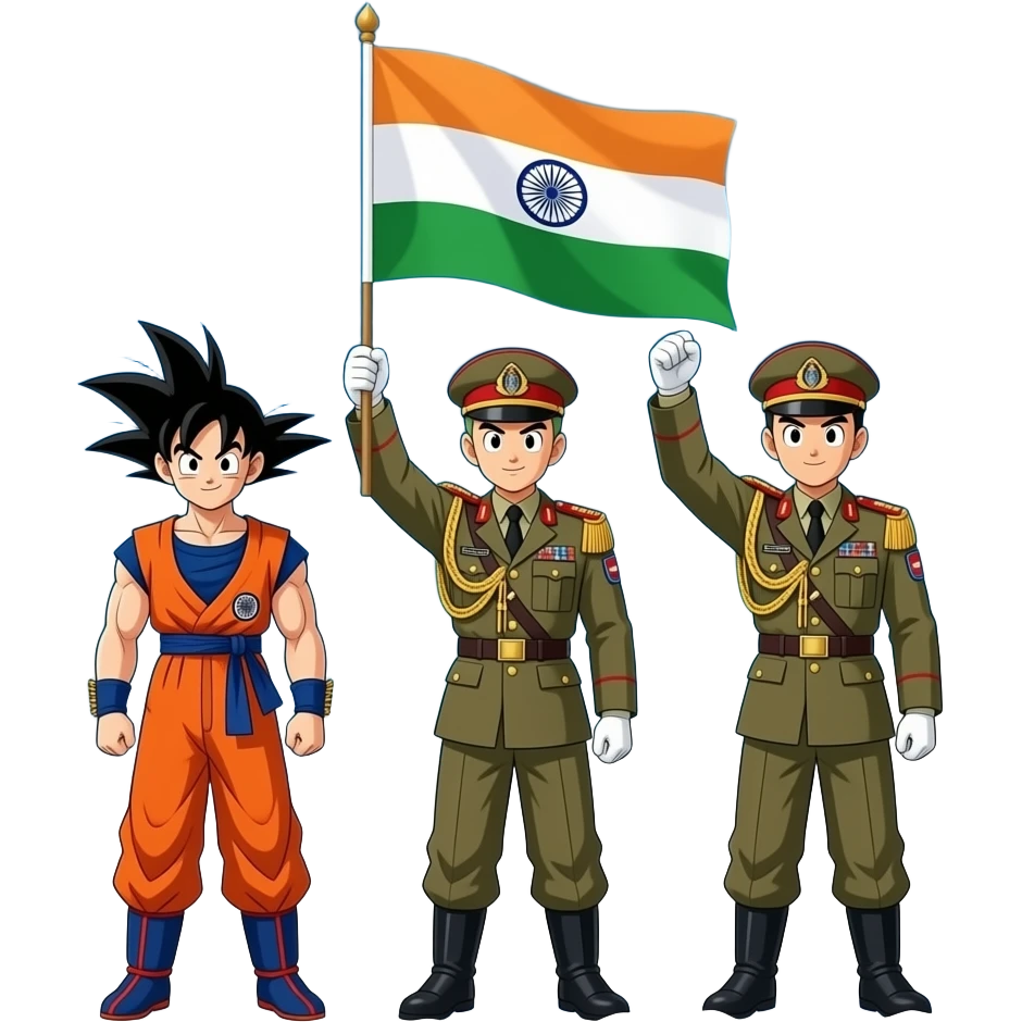 Goku vegeta android 17 from dragon Ball super All three military general has hoisted the Indian flag in Siachen glacier emoji