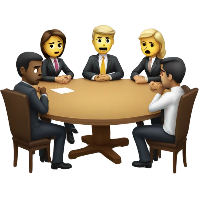 unhappy business people sitting around at a round table emoji