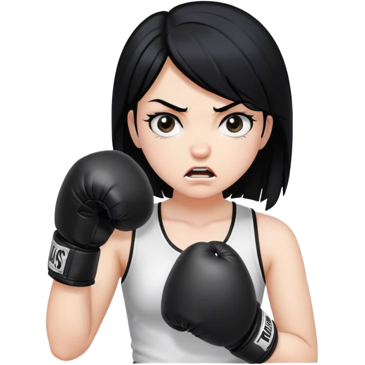 An angry balck hair/ white skin girl wearing balck boxing gloves  emoji