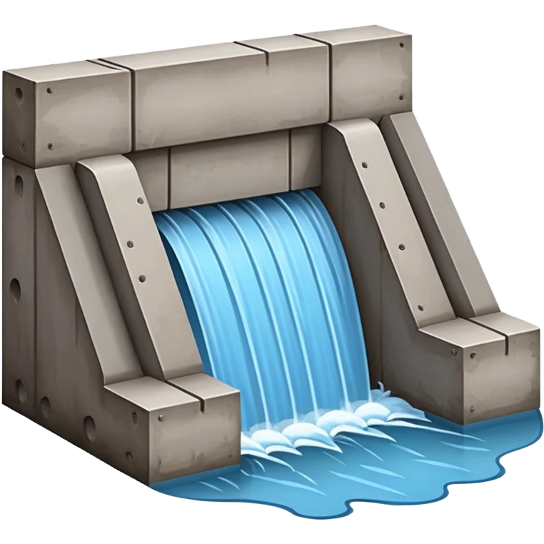 Emoji-style illustration of flood protection dam, flat vector look, bold outlines, minimal details, no background. emoji