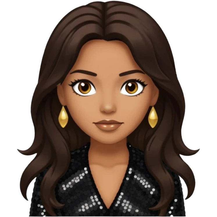 Cindy Herron from En Vogue with tan skin, long dark brown black sequin outfit emoji