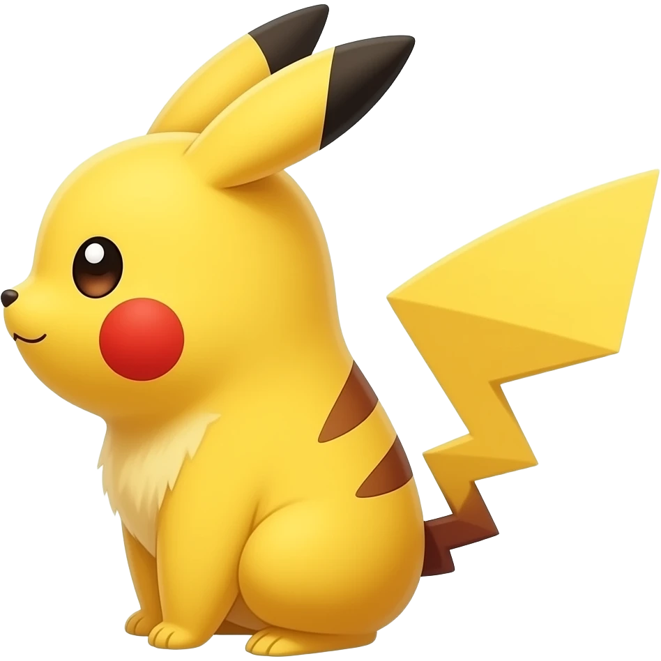 Side profile Pikachu with lightning bolt tail, bright eyes, soft cartoon lighting, emoji illustration emoji