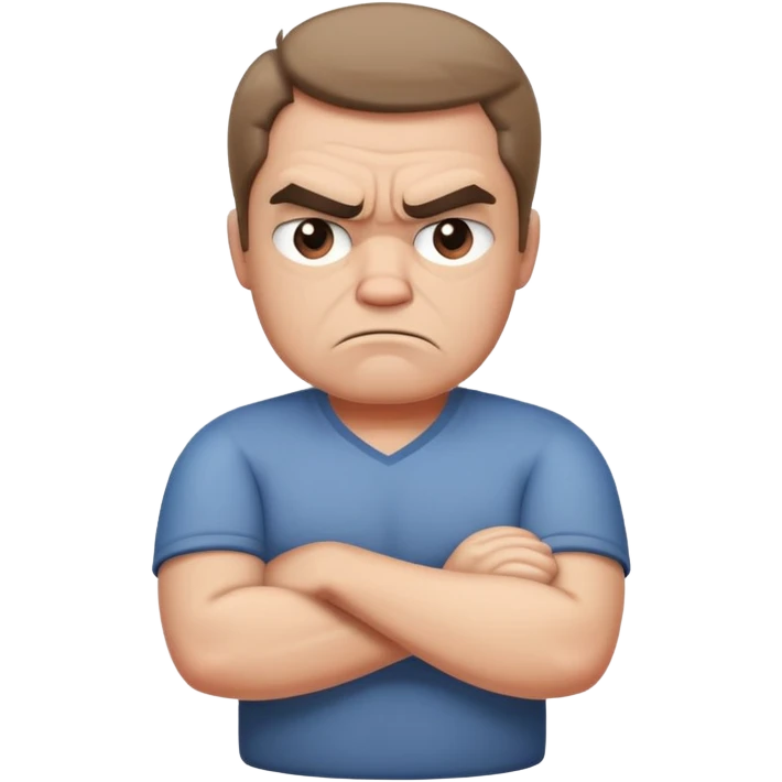 Bitter grumpy person with frown, arms crossed emoji