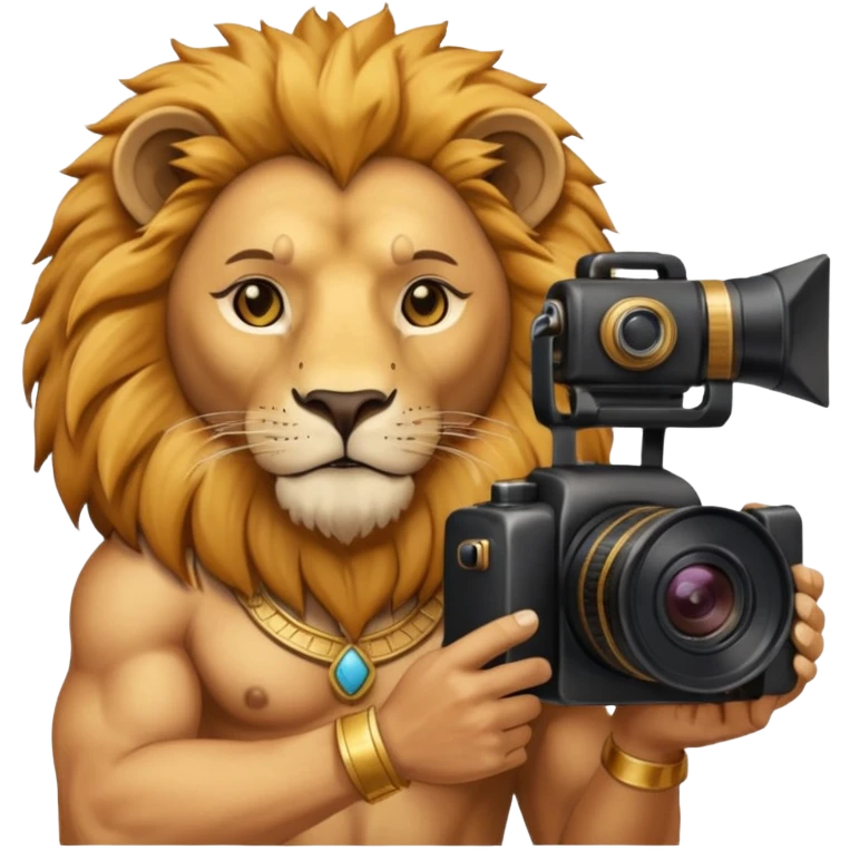 lion, egypt ancient lion with camera emoji