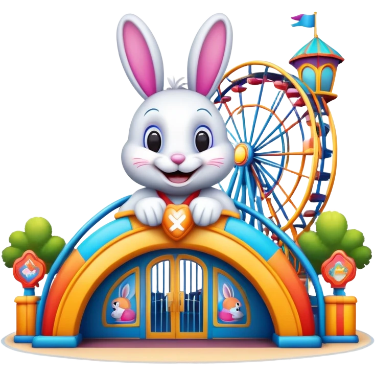 fun amusement park entrance with a bunny mascot, inspired by Walibi emoji