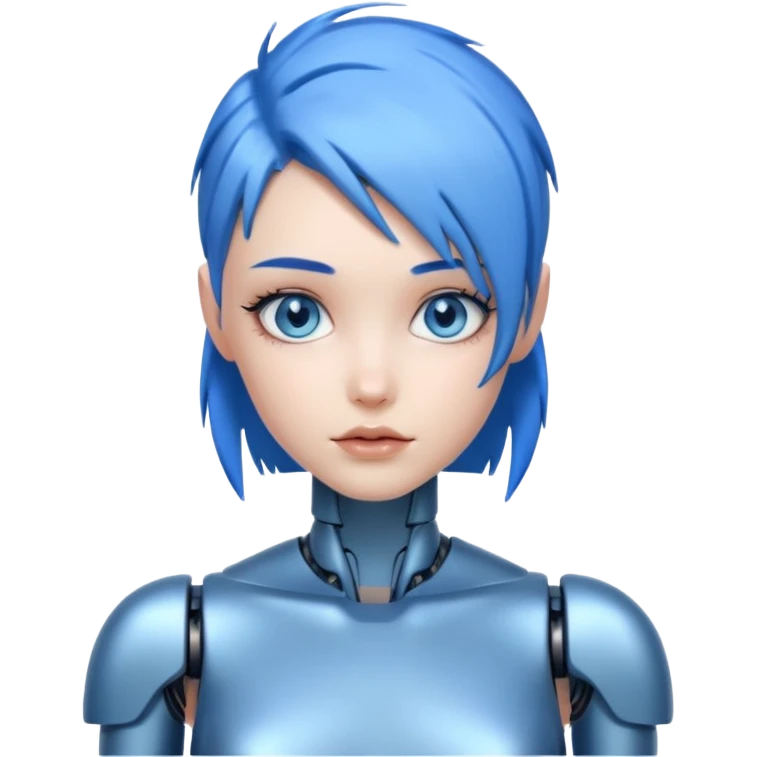 A robot girl with blue eyes and blue hair as a nude woman with bare chest  emoji