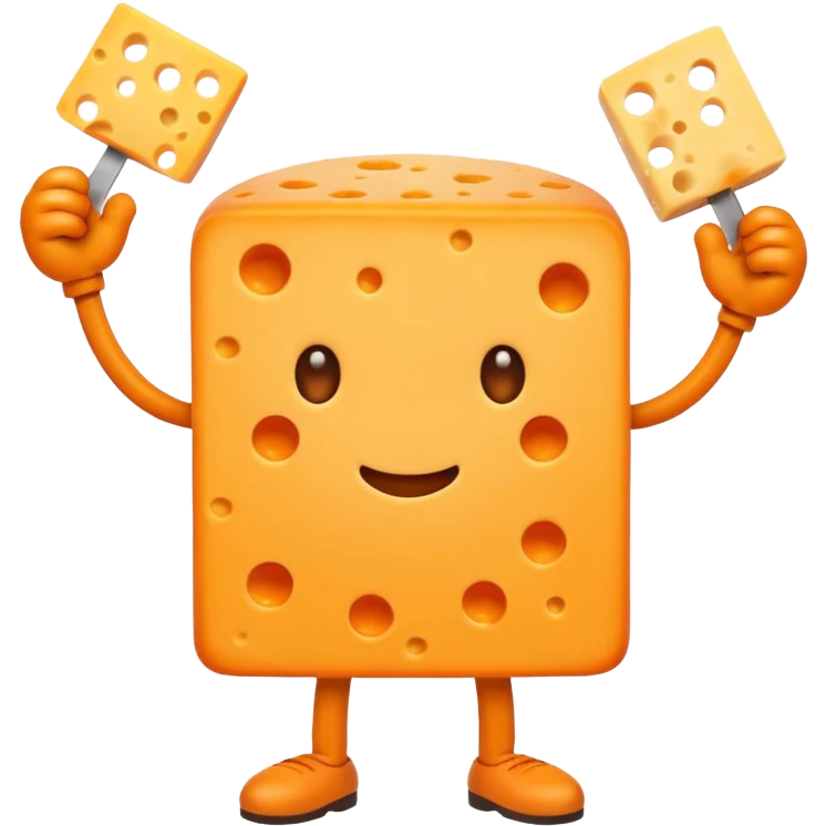 A cheese with arms and legs and a gritted face emoji