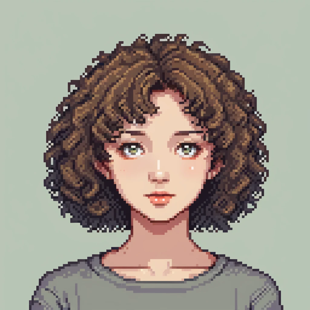 girl with short permed curly hair, face portrait emoji