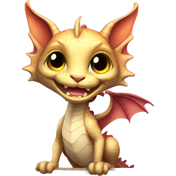  An adorable, mythical creature a mix of a dragon and a cat It's looking up with big, shiny eyes, holding board SAYING HELLO with a welcoming smile emoji