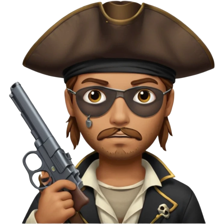Pirates patch on left eye hoarding a gun emoji