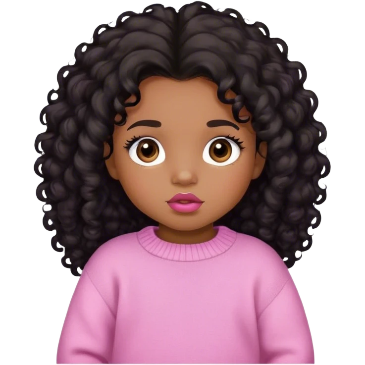 medium brown skin tone, very adorable toddler, with big plump lips, long long lashes, black curly long hair, brown eyes, pink sweater emoji