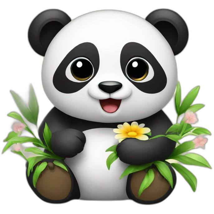Panda with flower emoji