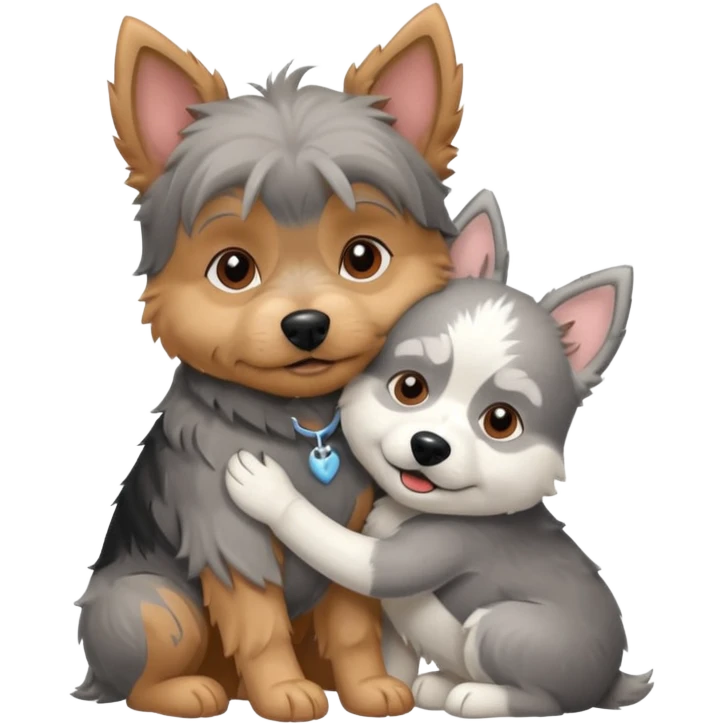 Old yorkie hugging a husky dog emoji