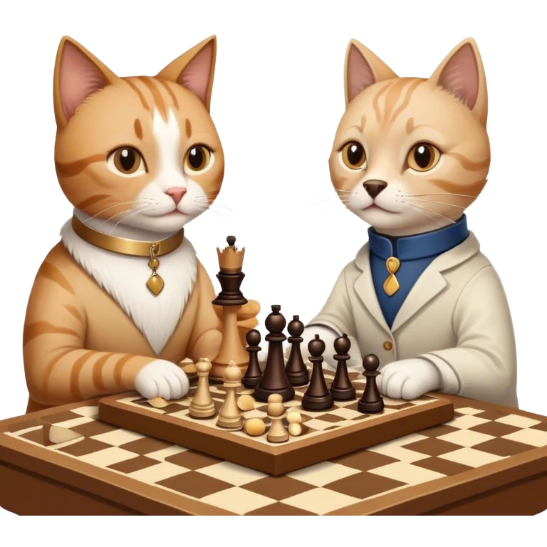 кошка с собакой играют в шахматы за столом emoji