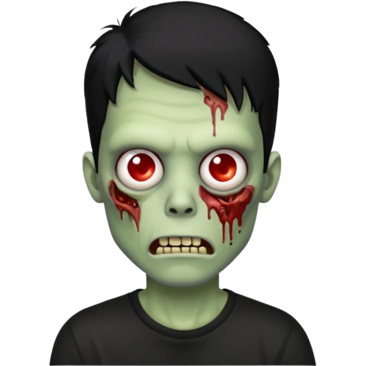 Zombie Emoji AppleIOS Style, lowfade Black Hair, and Black T-shirt emoji
