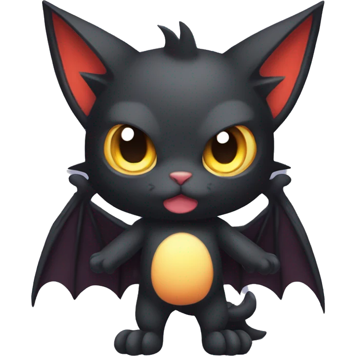 Black Edgy Kawaii Punk-Gothic Bat-winged Litten-Bat-cat-Fakemon full body emoji