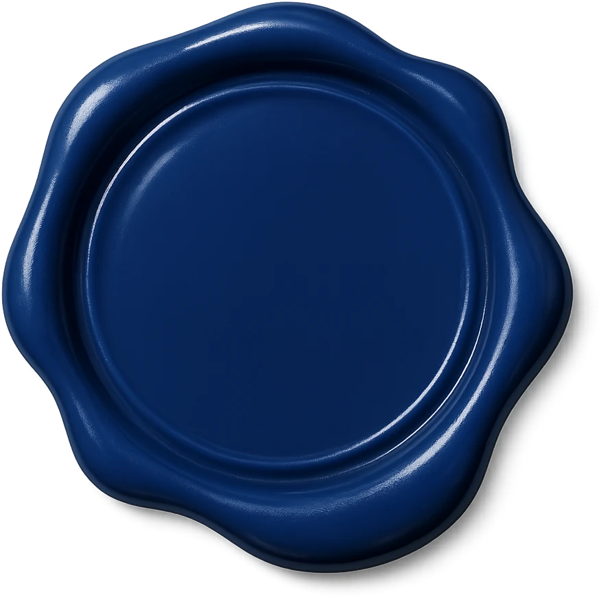 wax seal, royal blue color, circular shape, glossy finish, slightly melted look, no emblem emoji