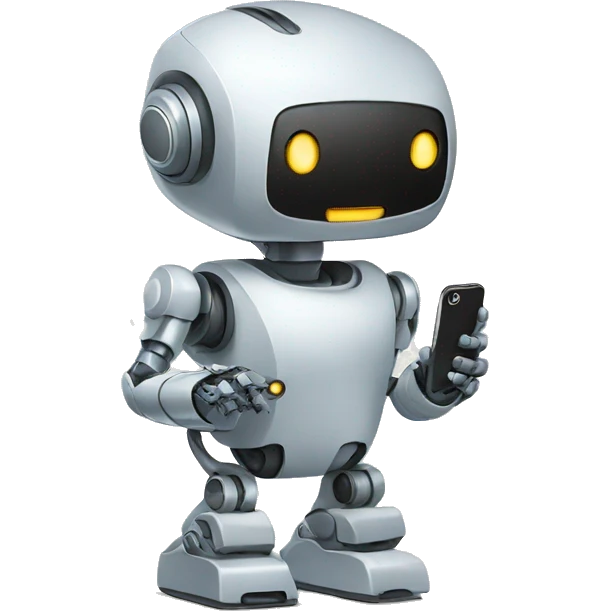 robot looking at his iphone emoji