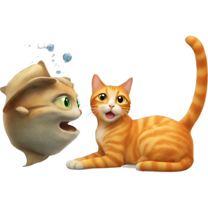 Orange cat watching a fish emoji