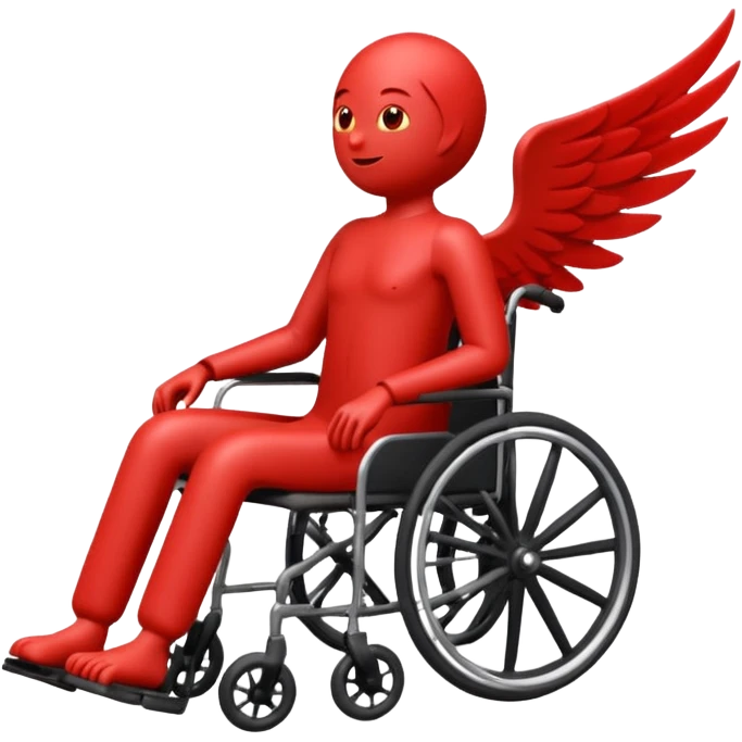 "Emoji of a stylized red figure in a wheelchair, the body forming a 'Z' shape, with a wing coming from the back, dynamic pose" emoji