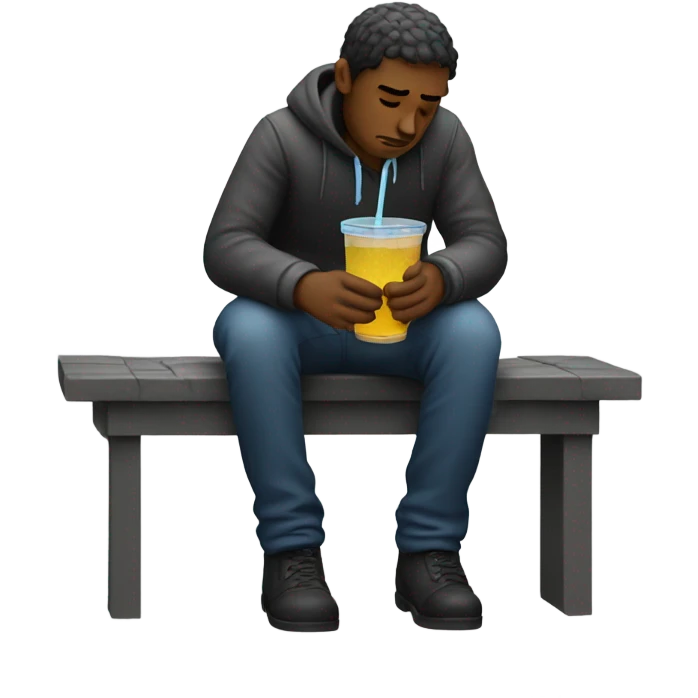 Depressed man drinking in the rain emoji