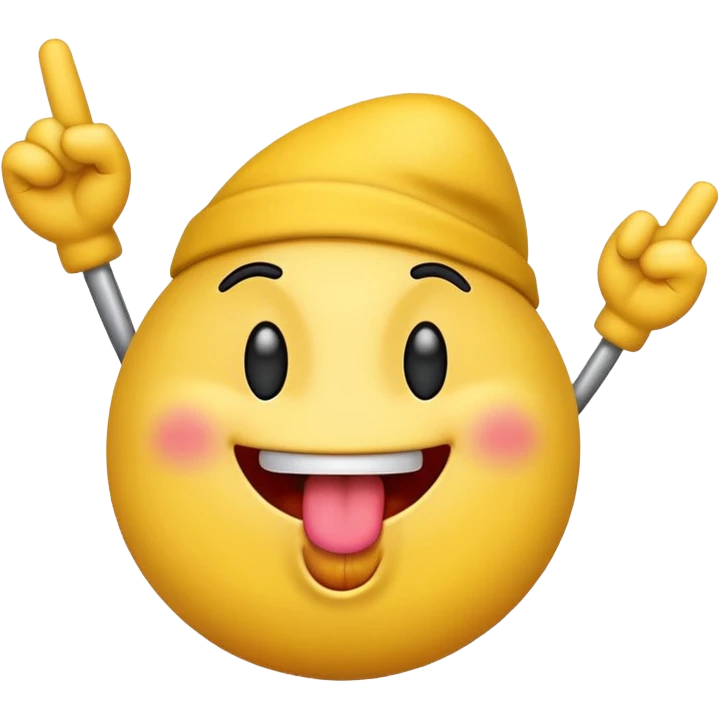 A yellow normal emoji sticking its tongue out and doing a rockstar emoji emoji