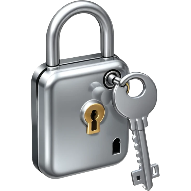 A chrome silver lock and key emoji, smooth metallic surfaces, glossy reflections, luxury swag vibe, minimal iOS emoji style, centered on clean white background emoji