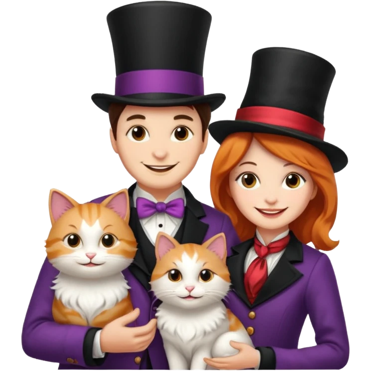 magician couple and their pet cat emoji