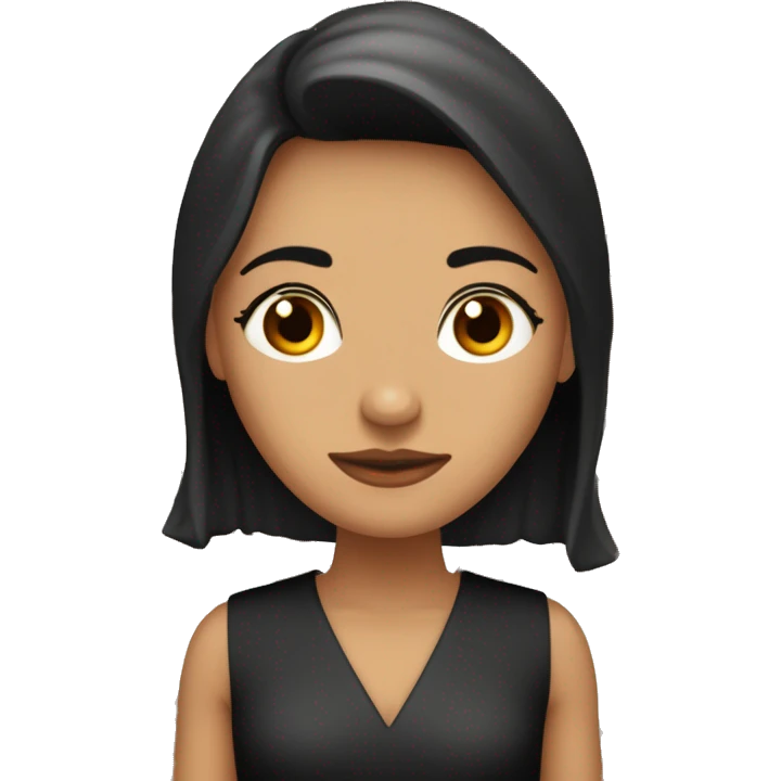 mujer trigueña oscura, cabello largo negro raya al medio ojos redondos medios achinados, cara ovalada, nariz despingada, contextura delgada ojos marron oscu emoji