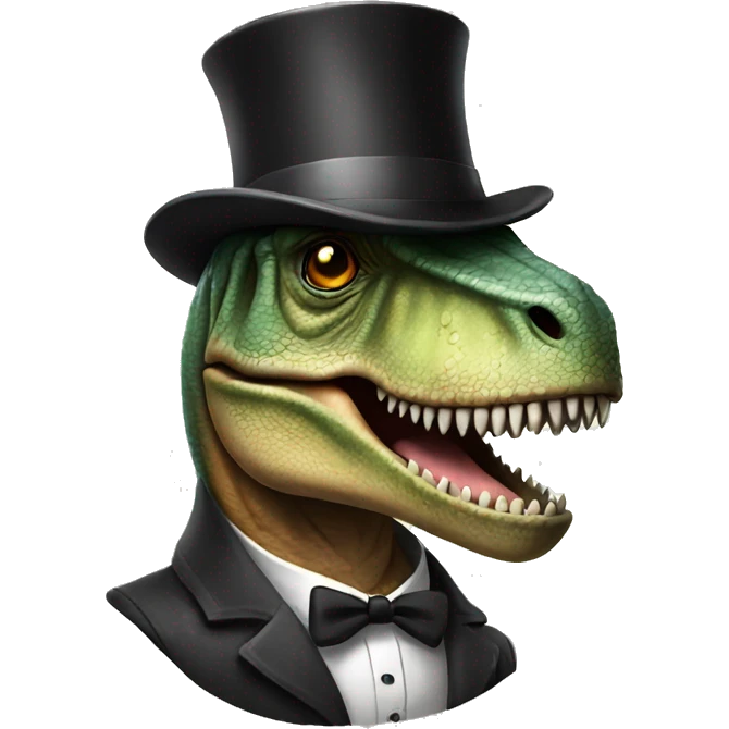T-Rex wearing a scarf and top hat  emoji
