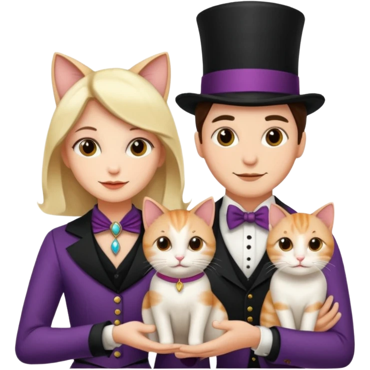 magician couple and their pet cat emoji