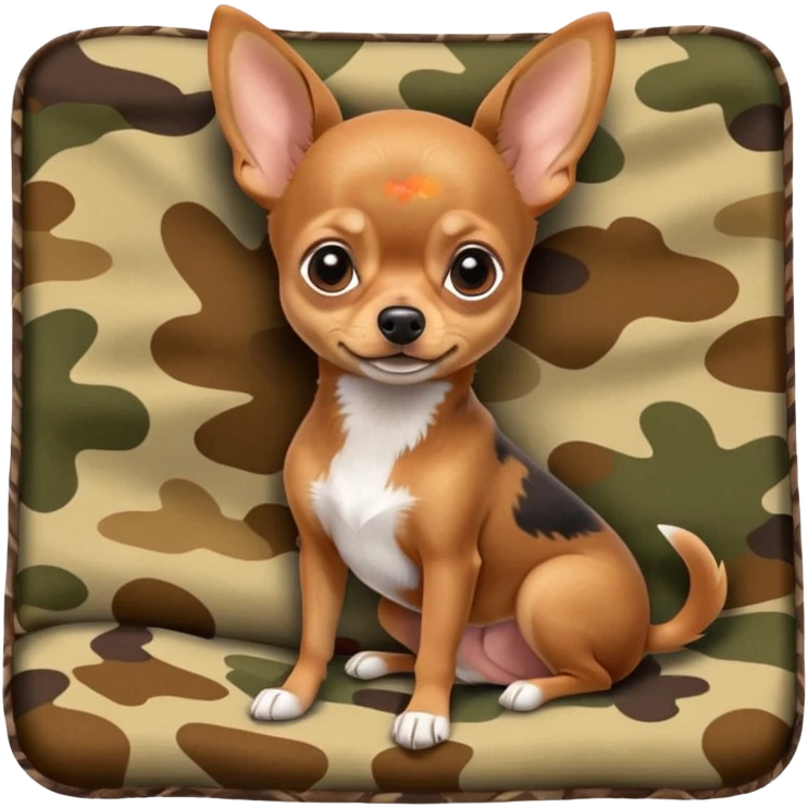 Min-Pin Chihuahua resting on a camo blanket, tiny paws visible emoji