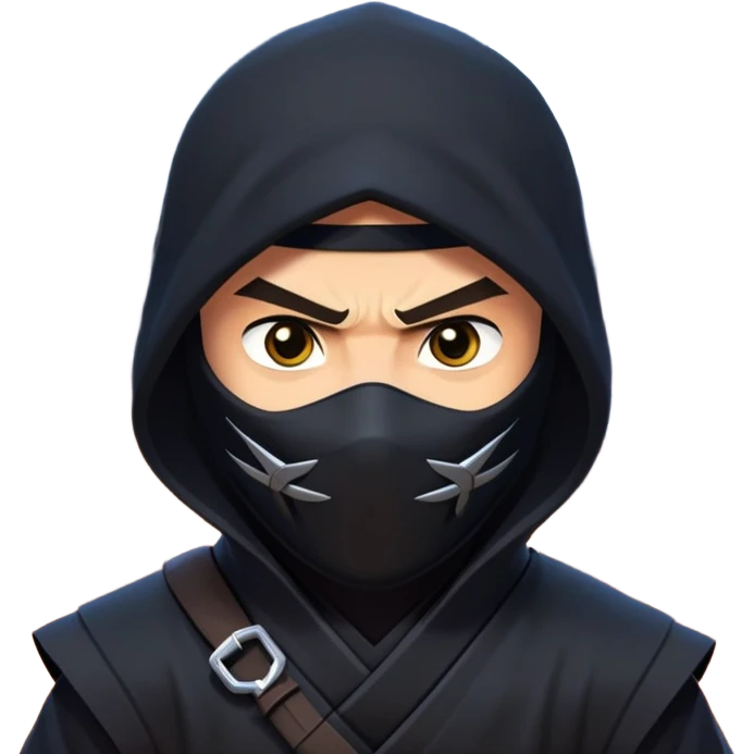 clash-of-clans-aesthetic_-cinematic-mysterious-male-ninja-portrait-emoji, rendered in a flat, vector-style with minimal shading and bold, simplified shapes, with a head slightly turned revealing intense, focused eyes, perched crouched next to an agile trained panther with glossy fur moving silently through shadowed urban rooftops and moonlit alleyways. emoji